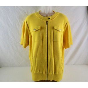 LAUREN Ralph Lauren Sweater Cardigan Women's 3X Zip Front Short Sleeves Yellow